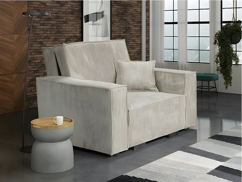 Fauteuil STARIO en velours côtelé beige