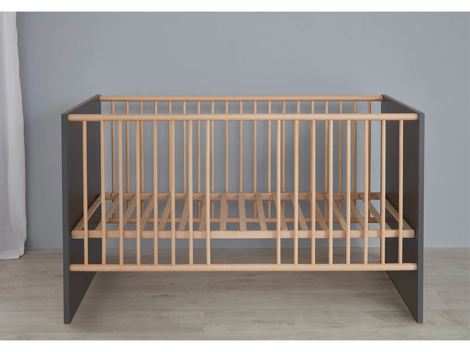 MatsBaby Lit bébé 1 espace ouvert, gris.