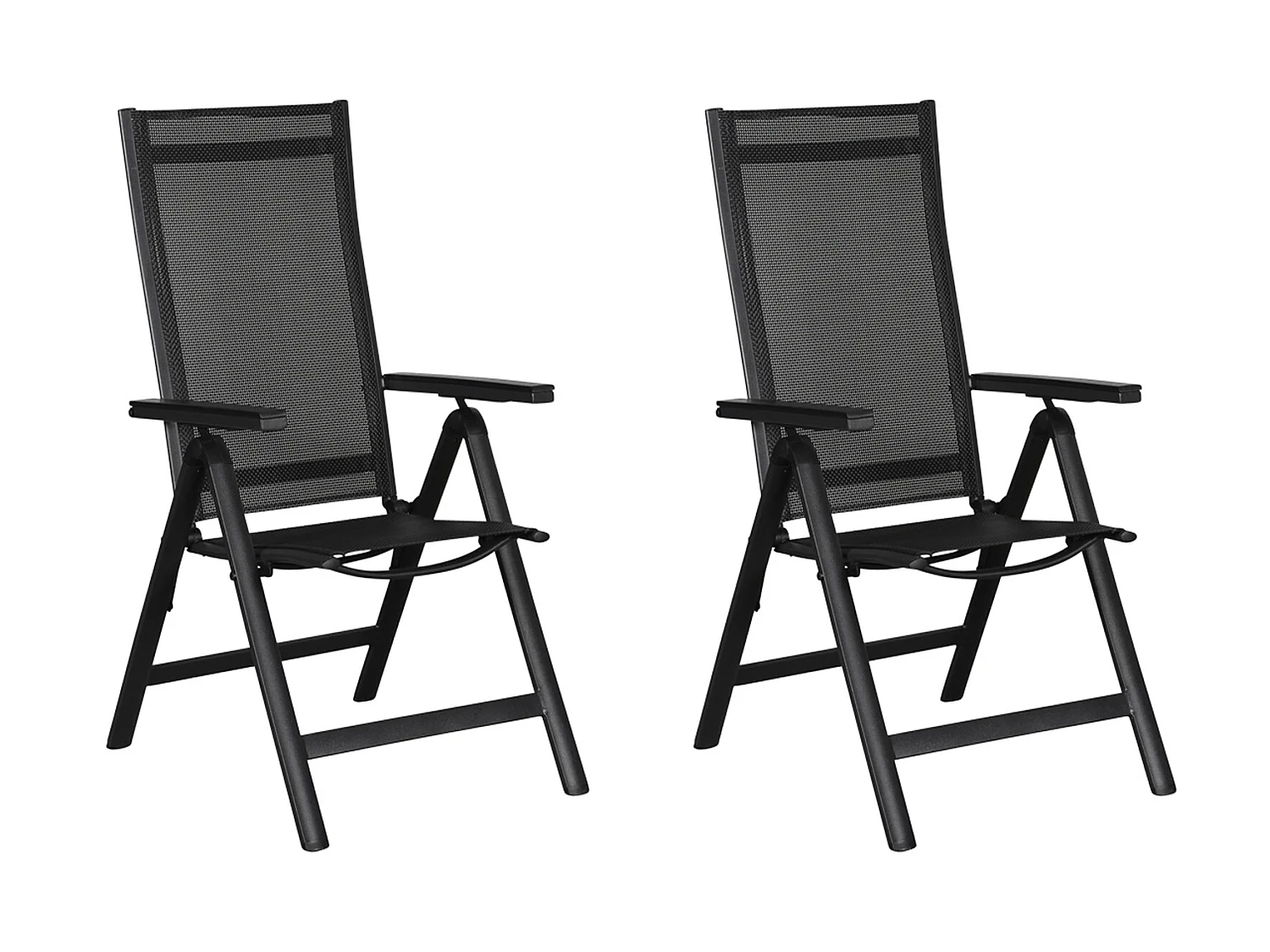 Kenny 2 x chaise de jardin, dossier réglable, 6 positions, noir/noir.