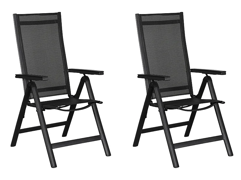 Kenny 2 x chaise de jardin, dossier réglable, 6 positions, noir/noir.