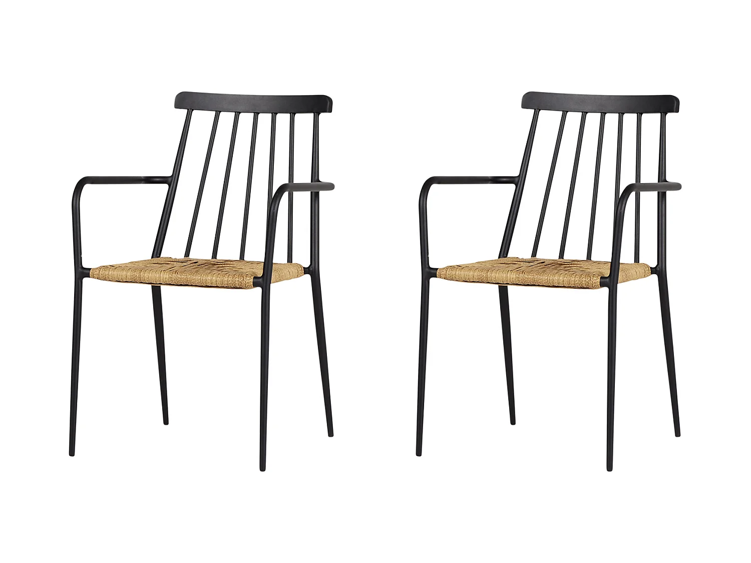 2xEvira chaise de jardin empilable, noir et naturel.
