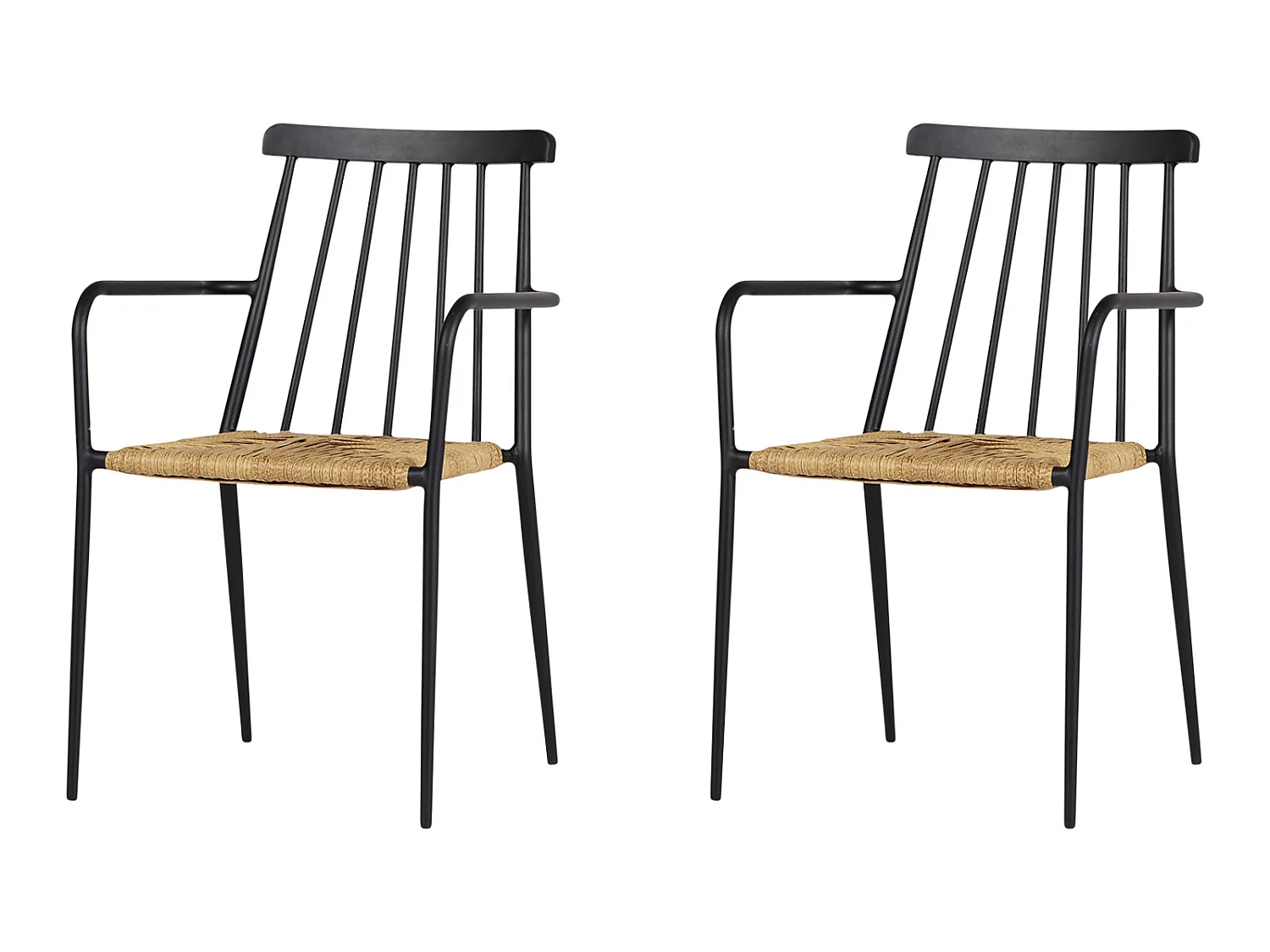 2xEvira chaise de jardin empilable, noir et naturel.