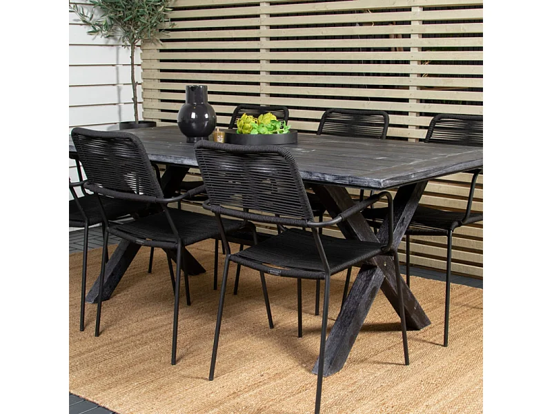 Lindos tuinstoel met armleuningen stapelbaar zwart.