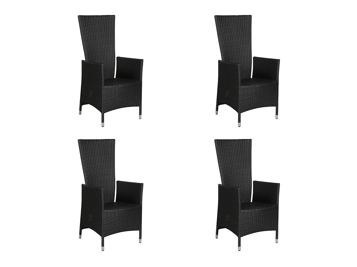 Joops 4 x chaise de jardin, avec poignée d'inclinaison et réglage continu du dossier, noir.