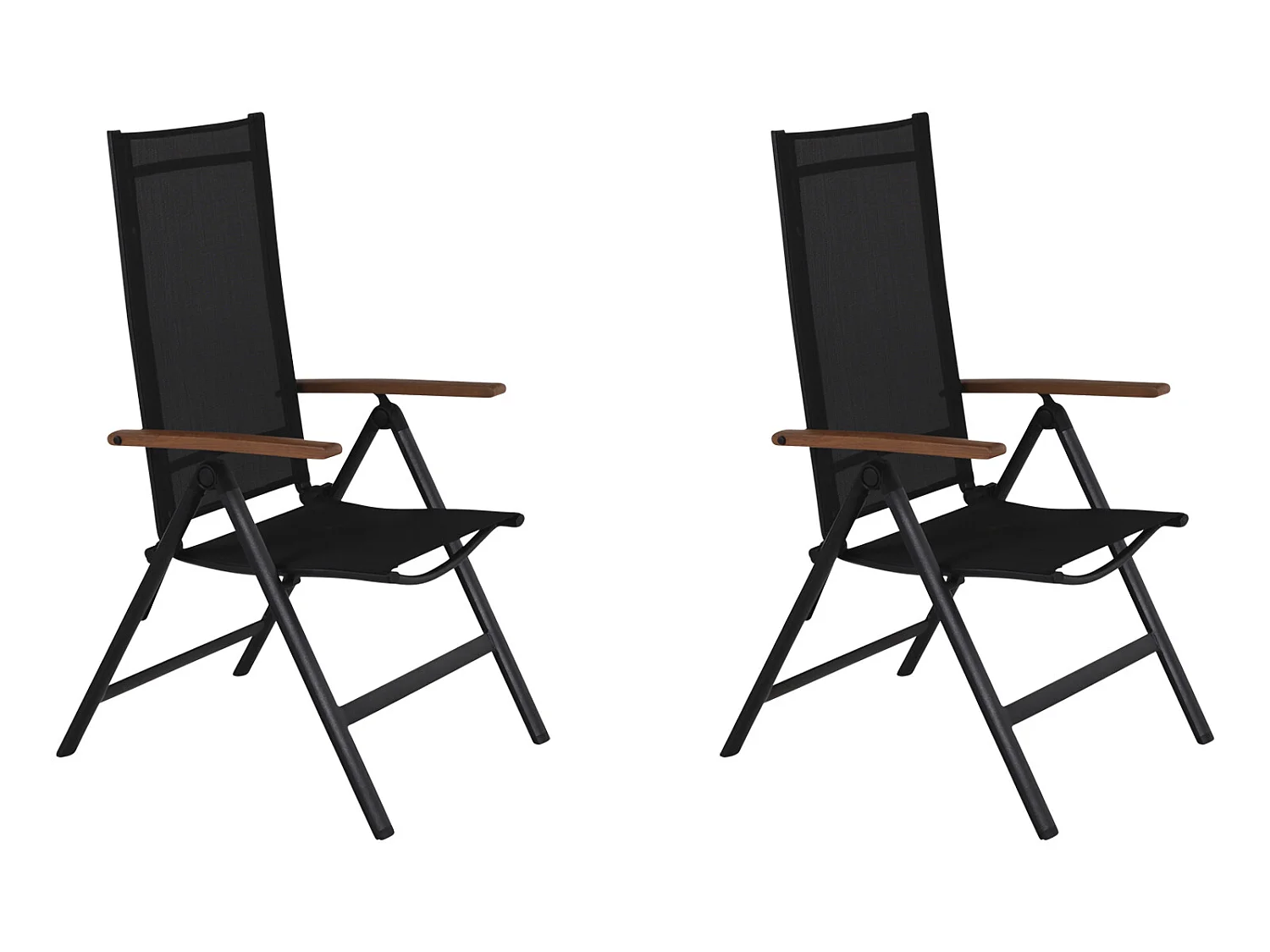 2xLamira Gartenstuhl Positionsstuhl, schwarz und teak Armlehnen.