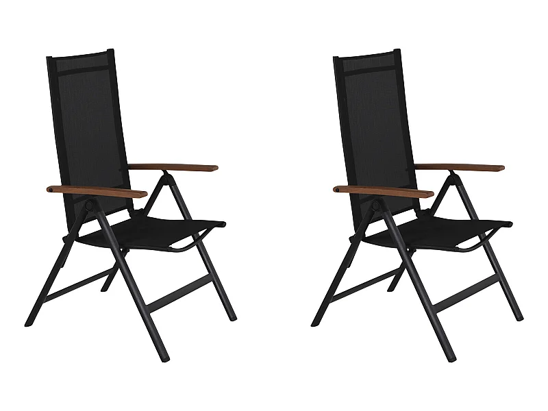 2xLamira Chaise de jardin, position assise, noir et accoudoirs en teck.