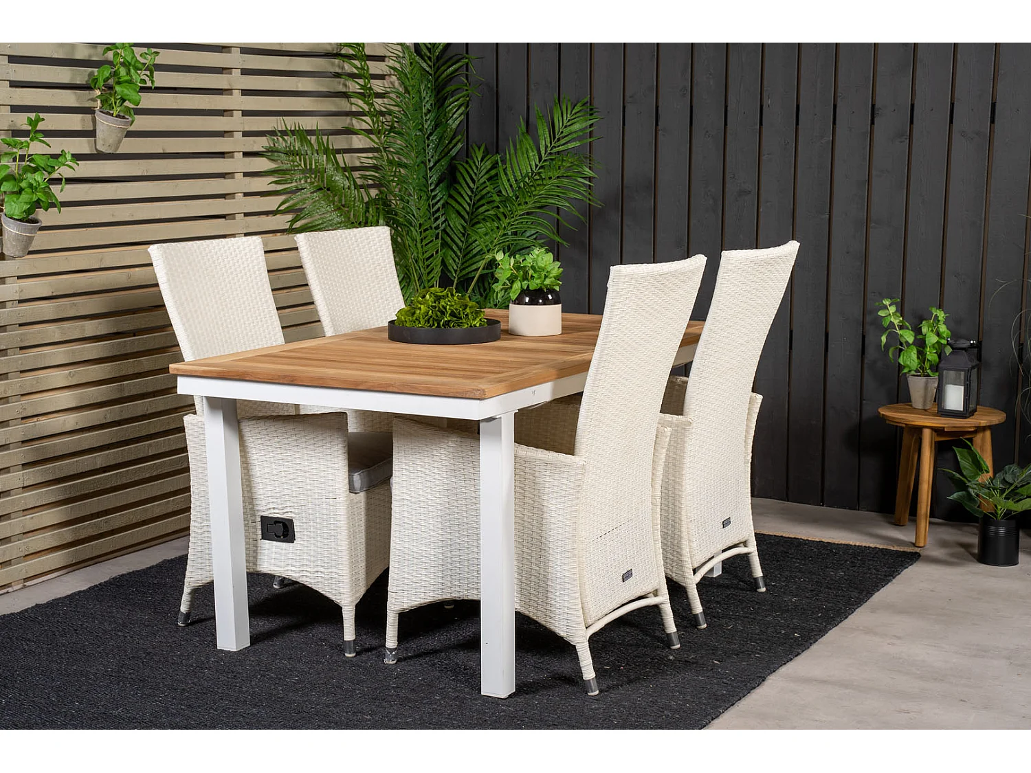 Padova Chaise de jardin avec accoudoirs, coussins inclus, réglable, blanc, gris.