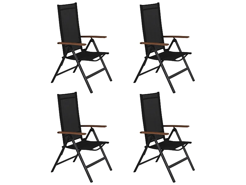4xLamira Chaise de jardin, position assise, noir et accoudoirs en teck.