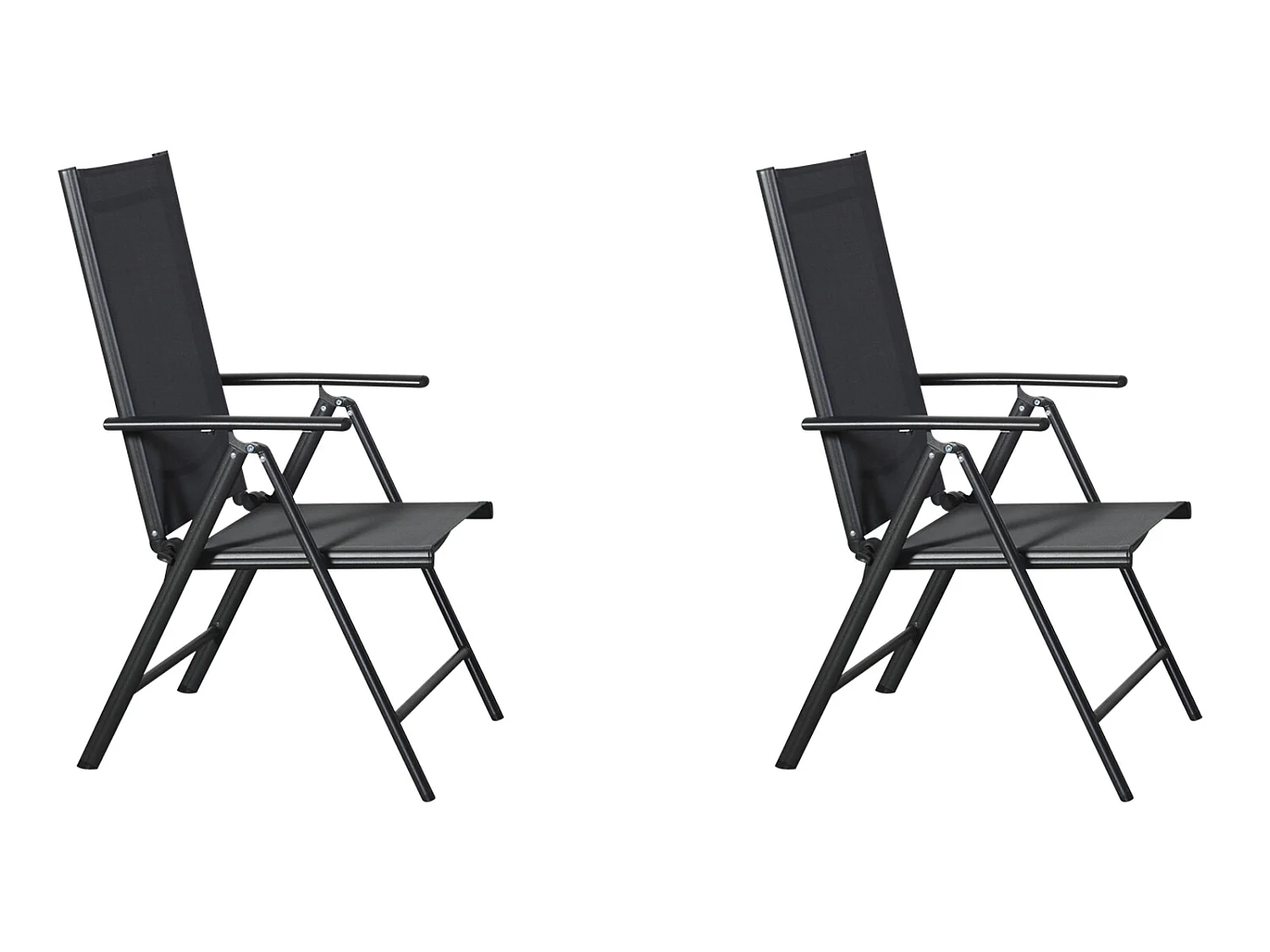 Kelly 2 x chaise de jardin, dossier réglable, 7 positions, noir/gris.