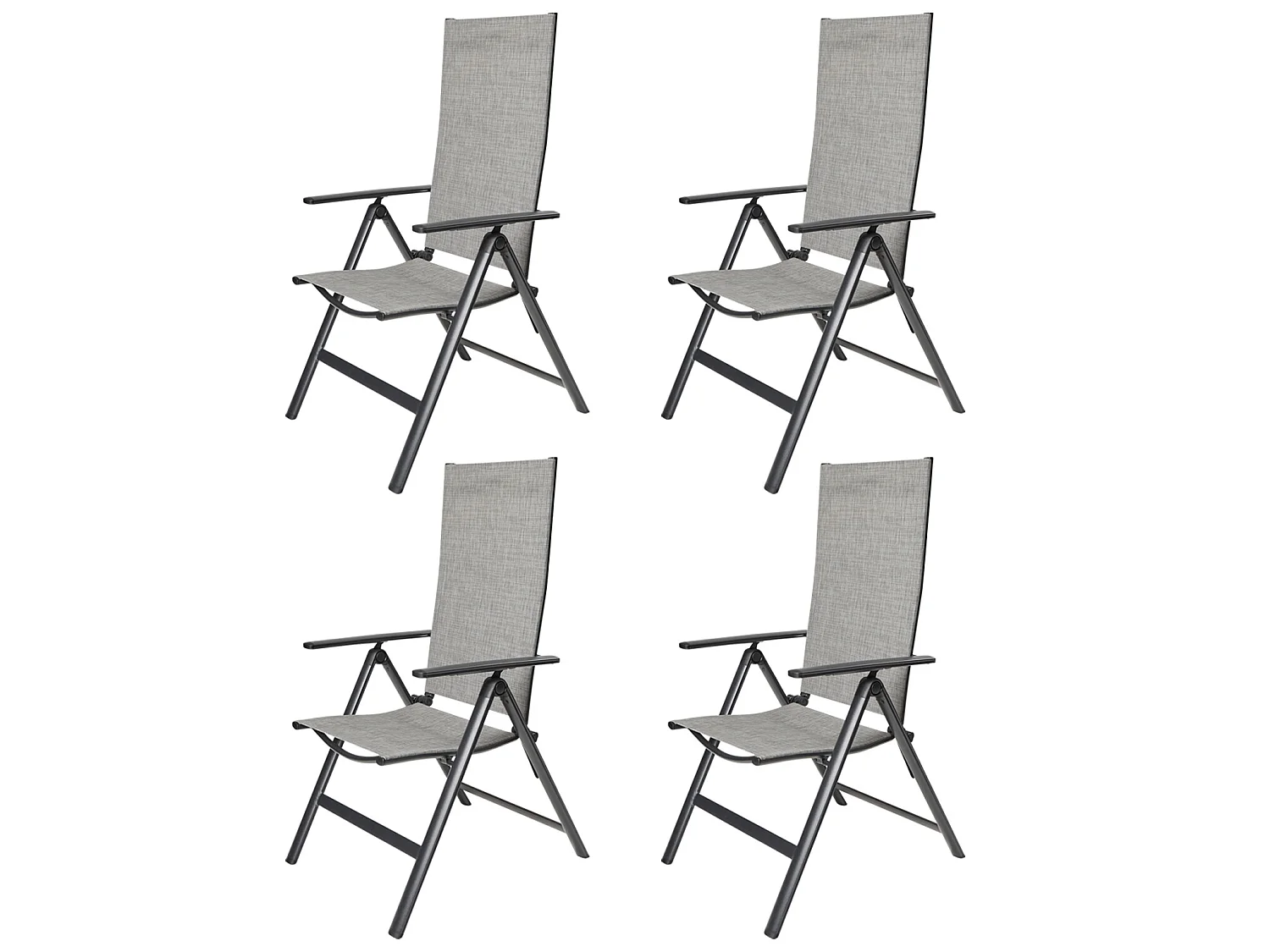Keddy 4 x chaise de jardin, dossier réglable, 7 positions, mix noir/gris clair.