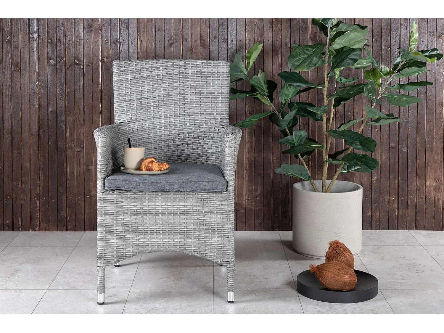 Malin Chaise de jardin avec accoudoirs, support d'assise inclus, empilable, gris.