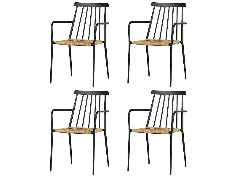 4xEvira Gartenstuhl stapelbar, schwarz und natur.
