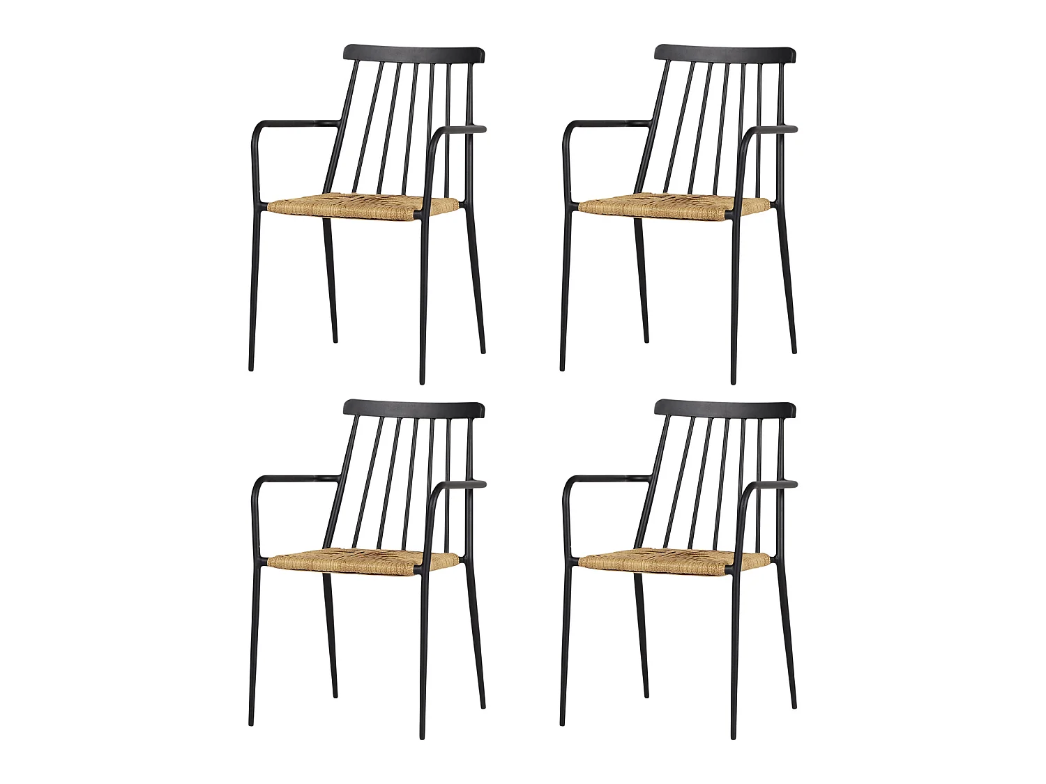 4xEvira Chaise de jardin empilable, noir et naturel.