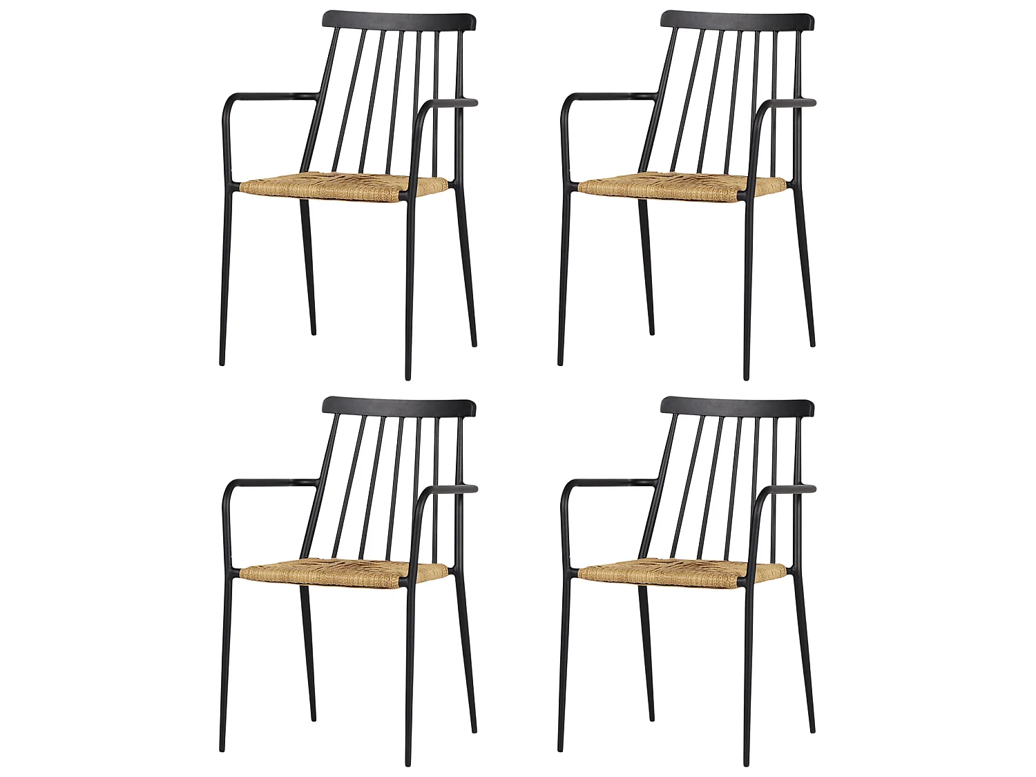 4xEvira tuinstoel stapelbaar, zwart en naturel.