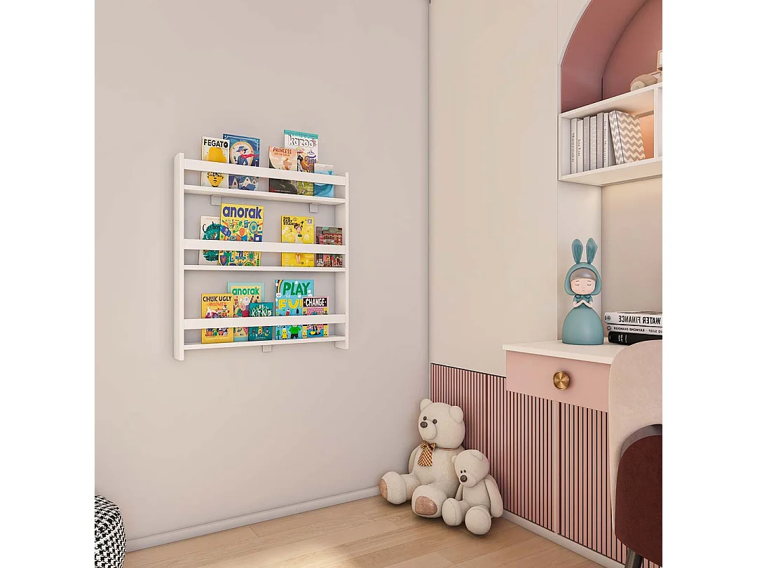 Kidos étagère pour chambre d'enfant accroché au mur 3 tablettes blanc.