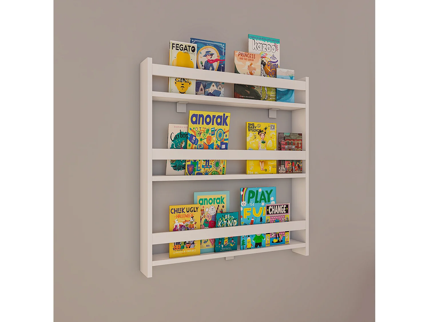 Kidos étagère pour chambre d'enfant accroché au mur 3 tablettes blanc.