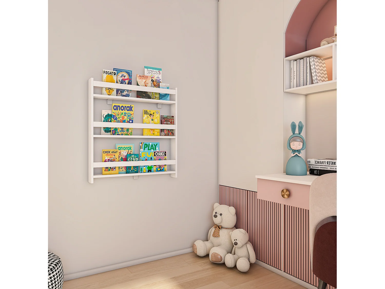 Kidos étagère pour chambre d'enfant accroché au mur 3 tablettes blanc.