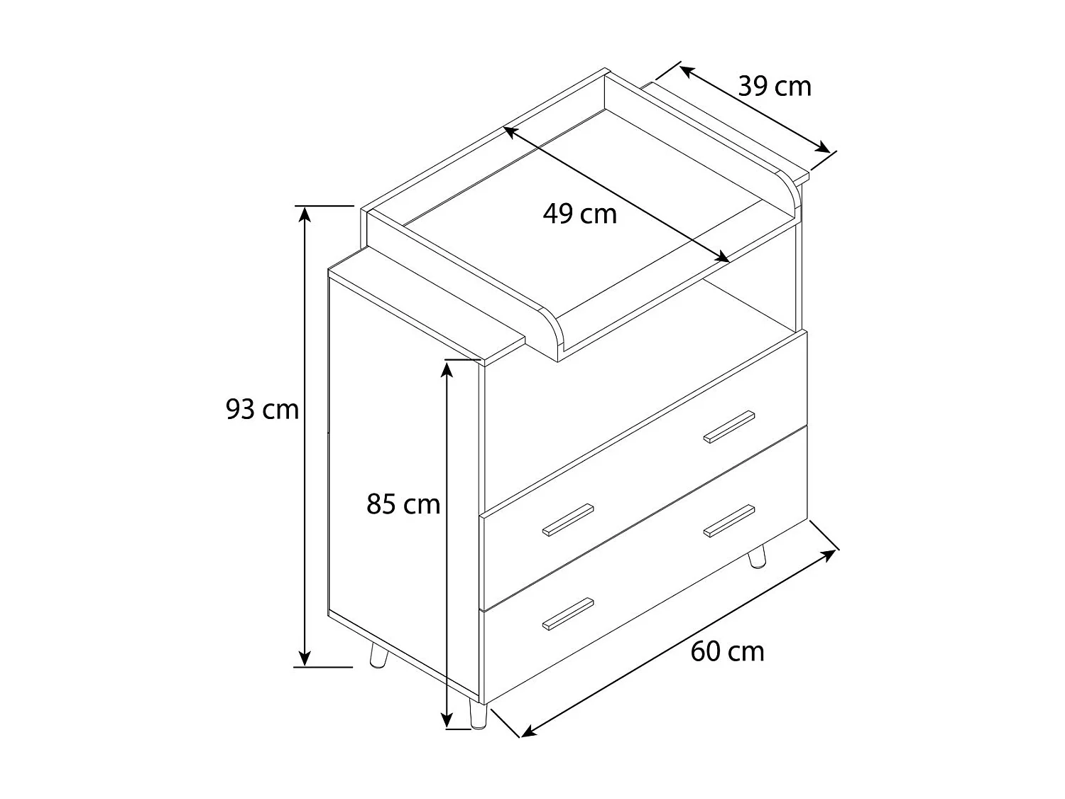 Changing chest of drawers Lindas White / Honey oak H. 93 x W. 80 x D. 49