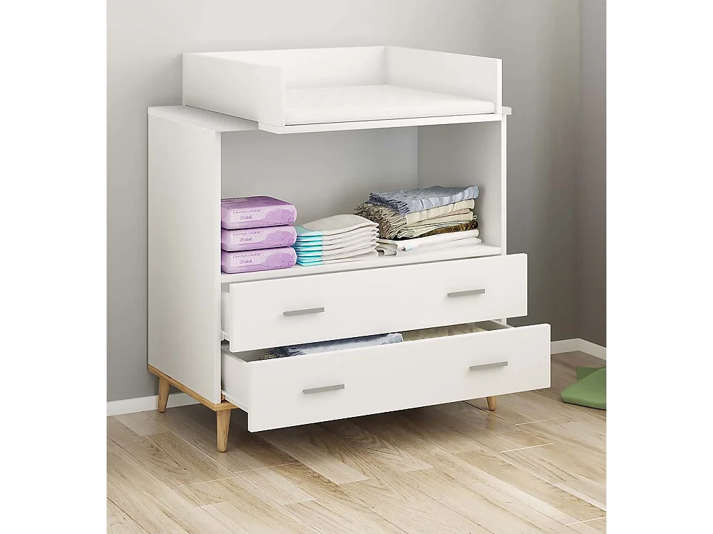 Changing chest of drawers Lindas White / Honey oak H. 93 x W. 80 x D. 49