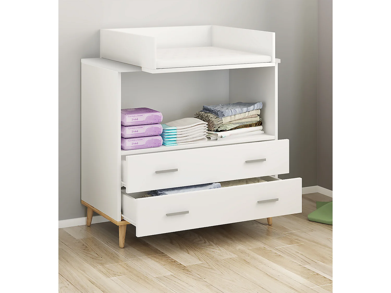 Changing chest of drawers Lindas White / Honey oak H. 93 x W. 80 x D. 49