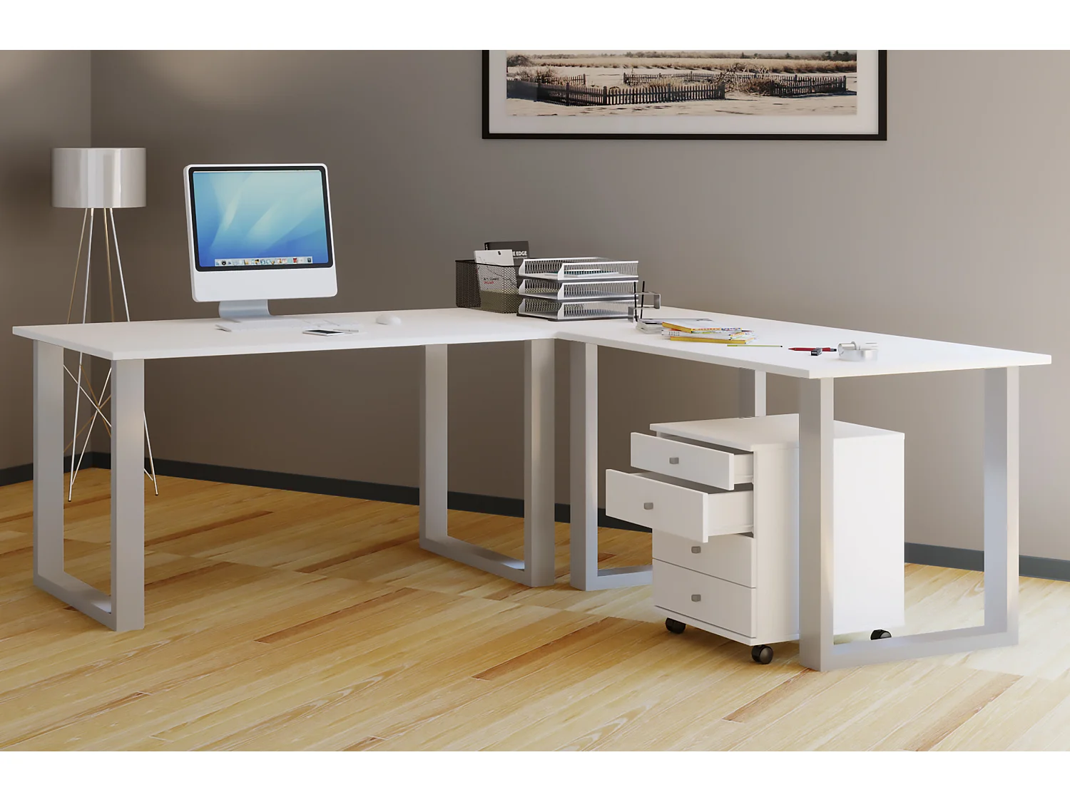Desk Lona Silver / White H. 76 x W. 160 x D. 160 cm