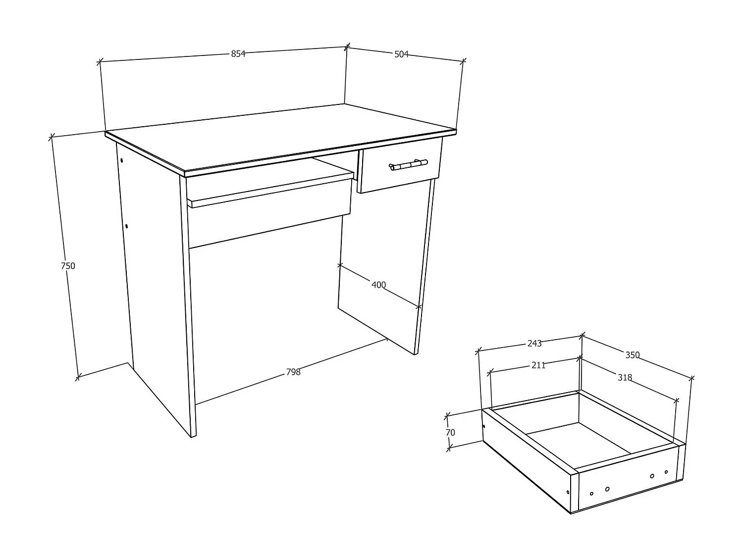 Desk Arusa Anthracite H. 75 x W. 85 x D. 50 cm