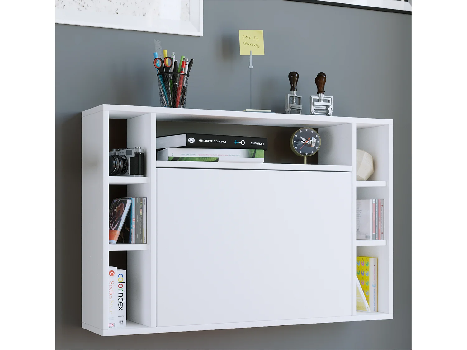 Wandila Bureau mural pour ordinateur portable, 7 compartiments, blanc.