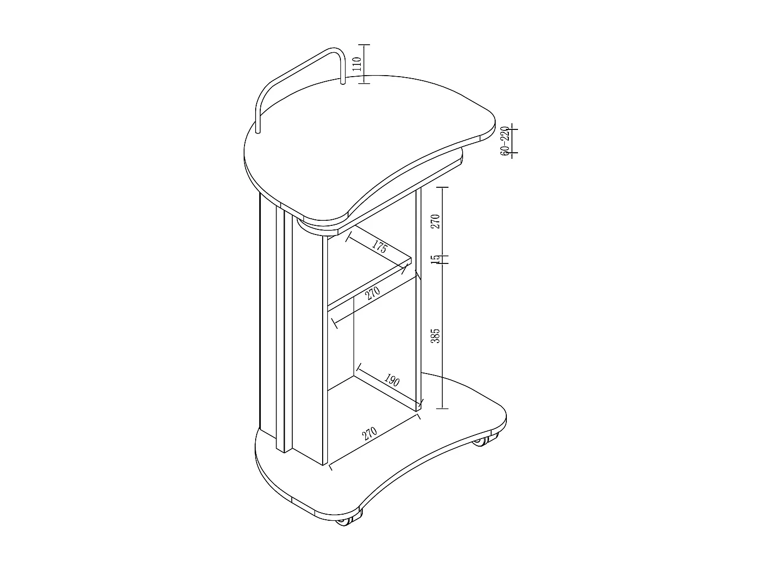 VCM Wood Mobile Speaker Console | Dimensões aprox. A. 93 a 111x L. 56x P. 41 cm | Rolável com gaveta | Mesa de apoio - Komil (Beech)
