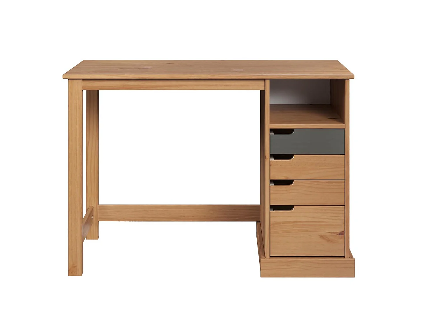 Mestre bureau 1 tablette, 3 petit, 1 grand tiroir miel,gris.