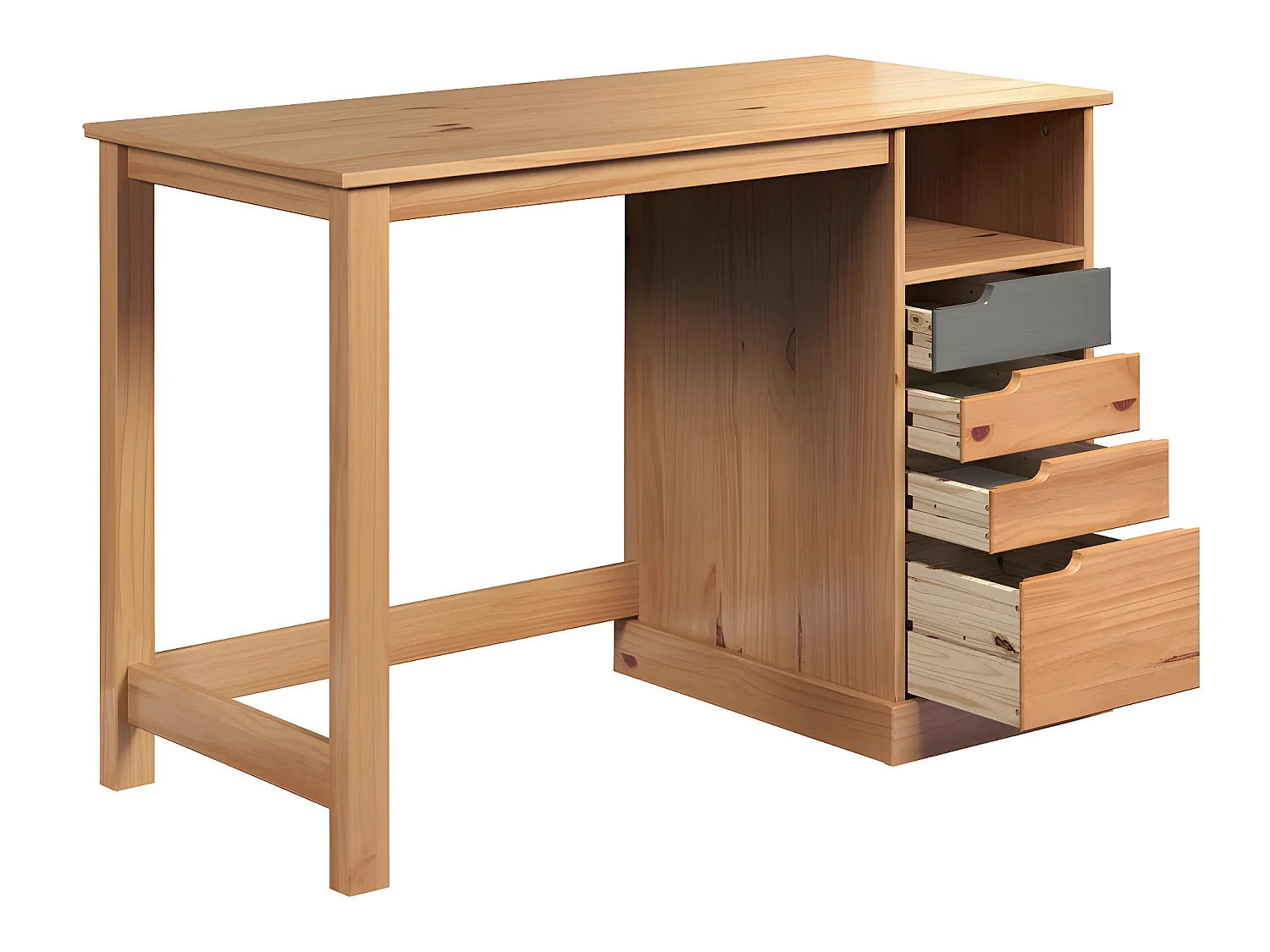 Mestre bureau 1 tablette, 3 petit, 1 grand tiroir miel,gris.