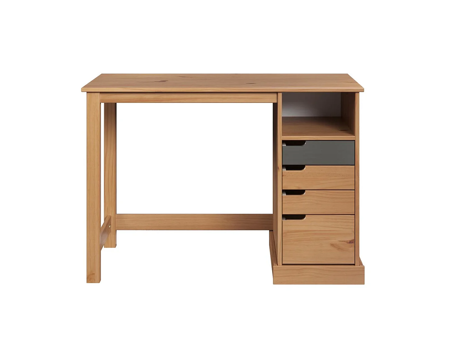 Mestre bureau 1 tablette, 3 petit, 1 grand tiroir miel,gris.