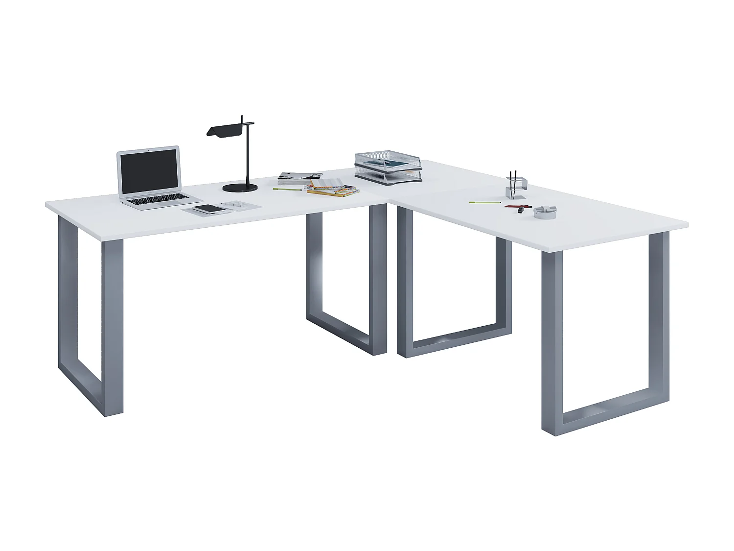 Desk Lona Silver / White H. 76 x W. 220 x D. 160 cm