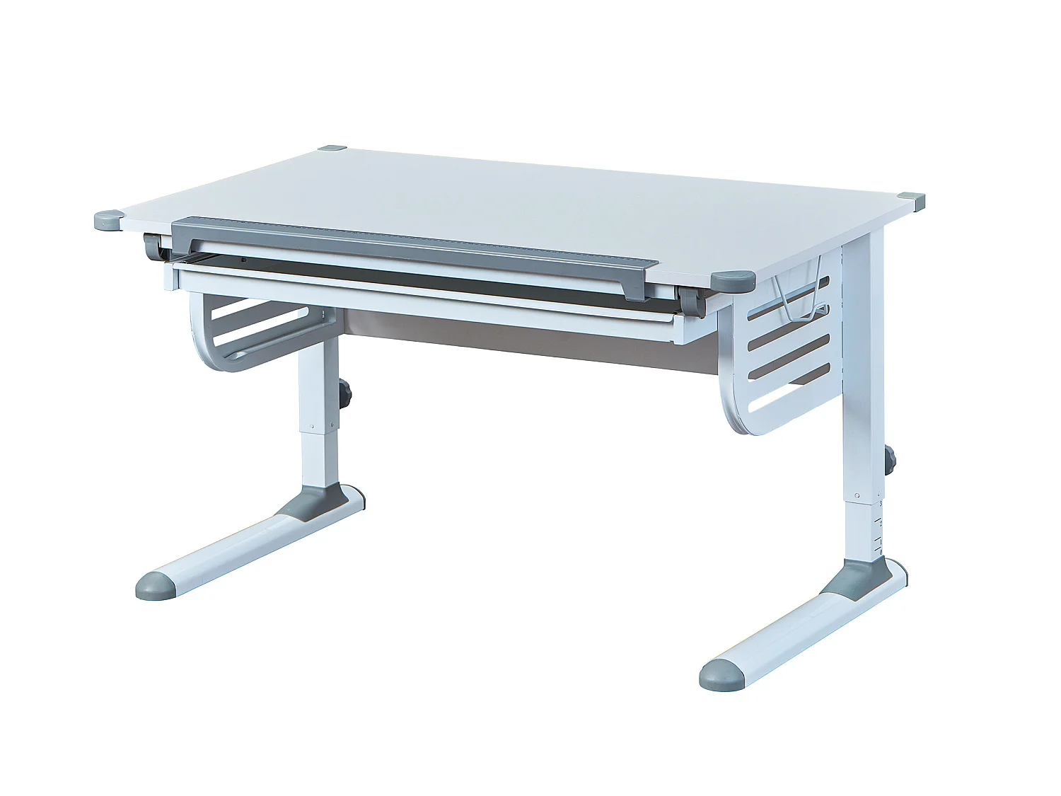 Skog  Schreibtisch mit hebe/senk Platte und 1 Schubladen weiss und grau.