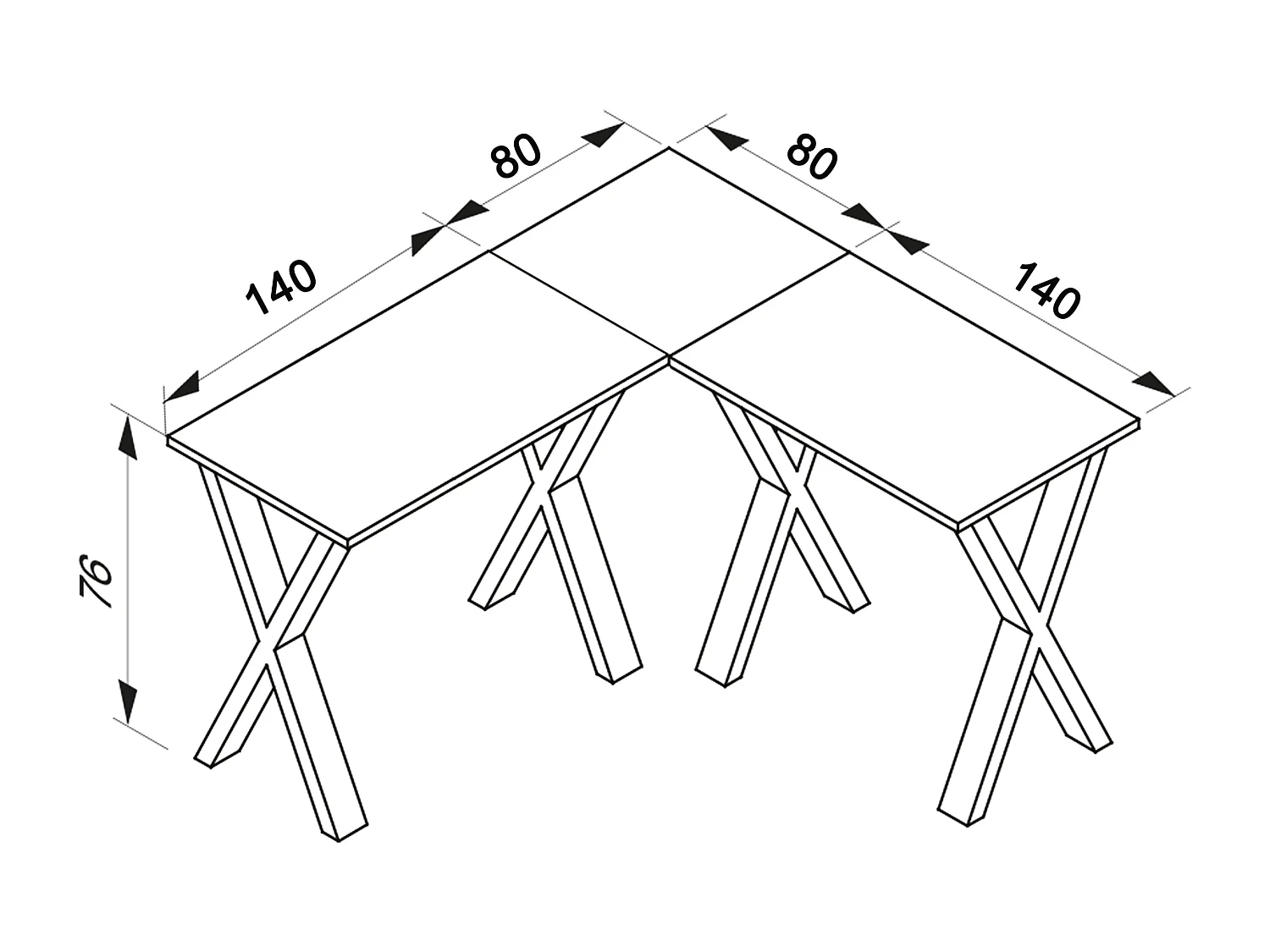 Desk Lona Silver / White H. 76 x W. 220 x D. 220 cm
