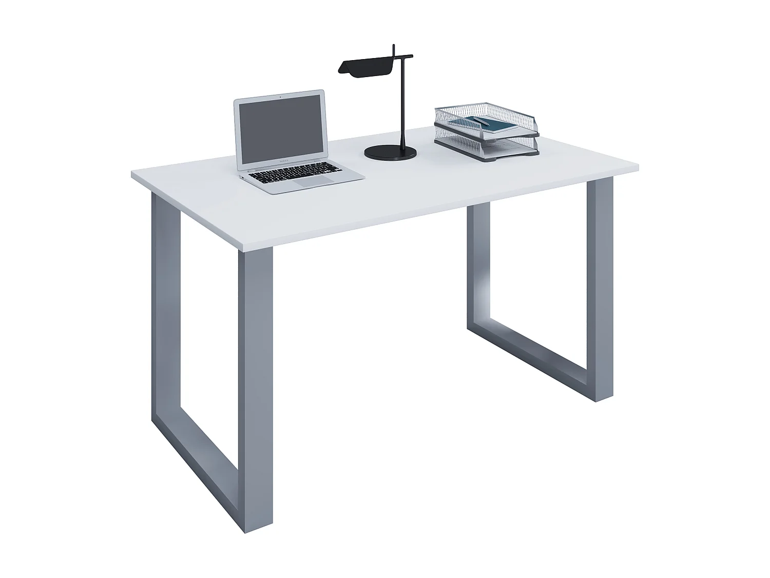 Lona Bureau 110x80 cm, pieds en U, blanc/argenté.
