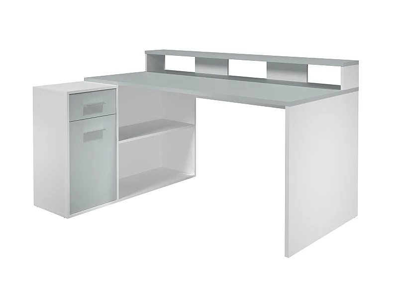 GamerBüro Mobilier de bureau Gamer, 1 porte, 1 tiroir, 2 espaces ouverts, blanc, gris.