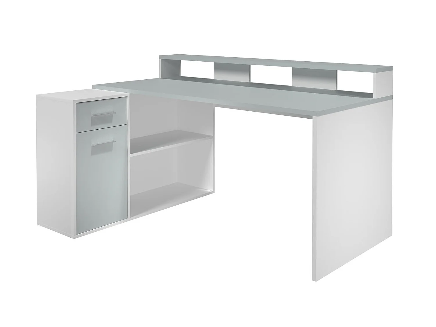GamerBüro Mobilier de bureau Gamer, 1 porte, 1 tiroir, 2 espaces ouverts, blanc, gris.