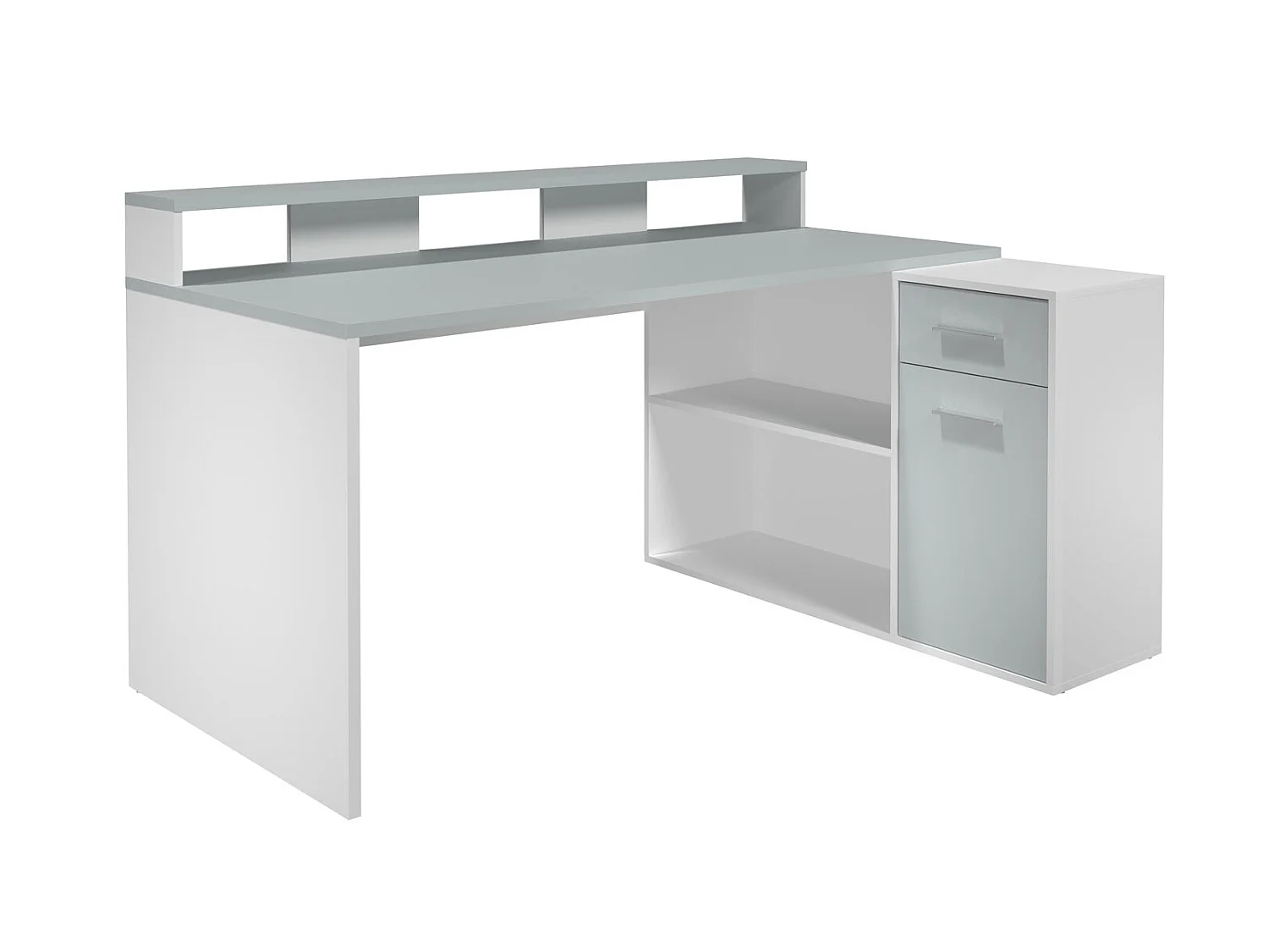 GamerBüro Mobilier de bureau Gamer, 1 porte, 1 tiroir, 2 espaces ouverts, blanc, gris.