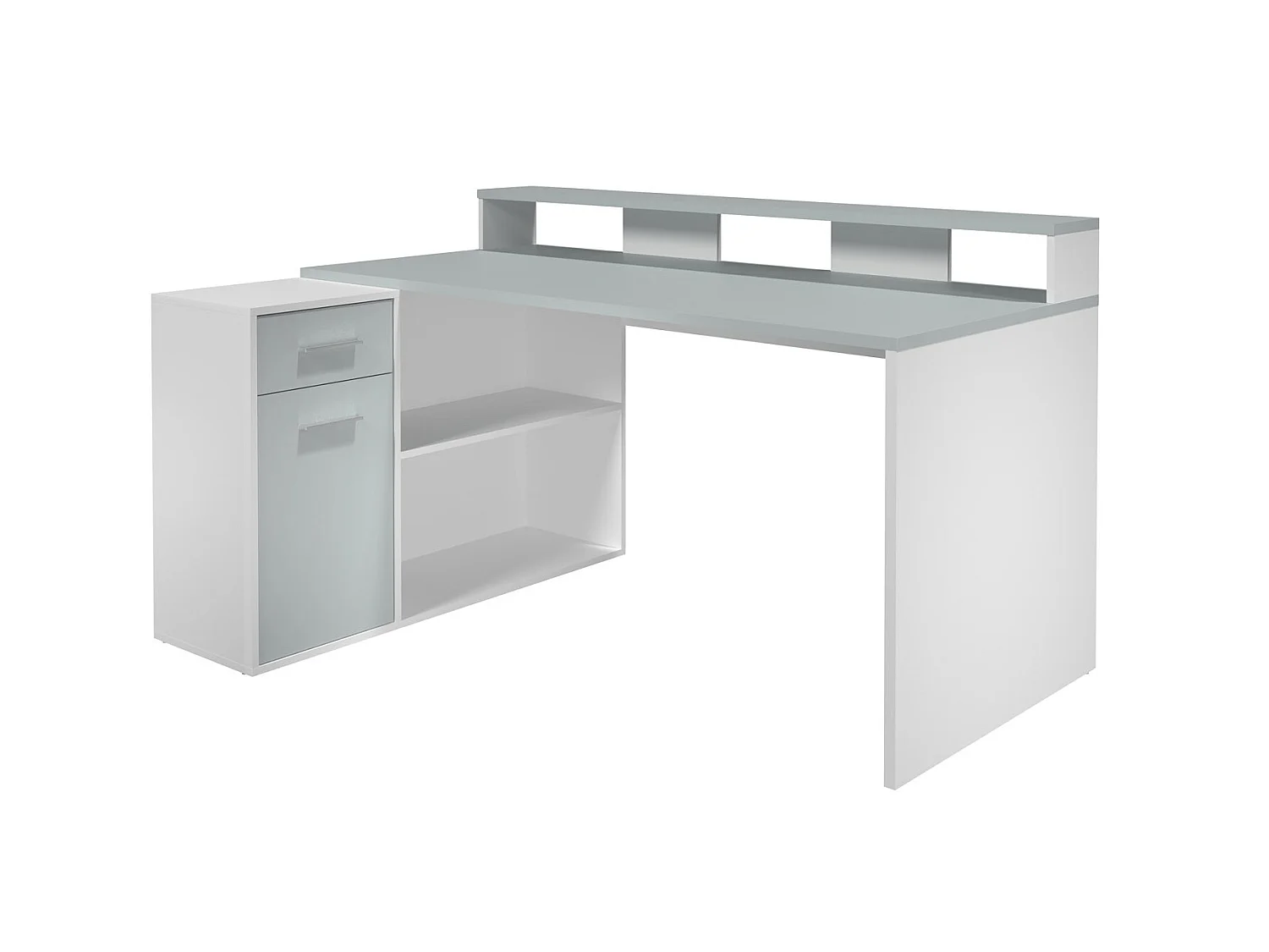 GamerBüro Mobilier de bureau Gamer, 1 porte, 1 tiroir, 2 espaces ouverts, blanc, gris.