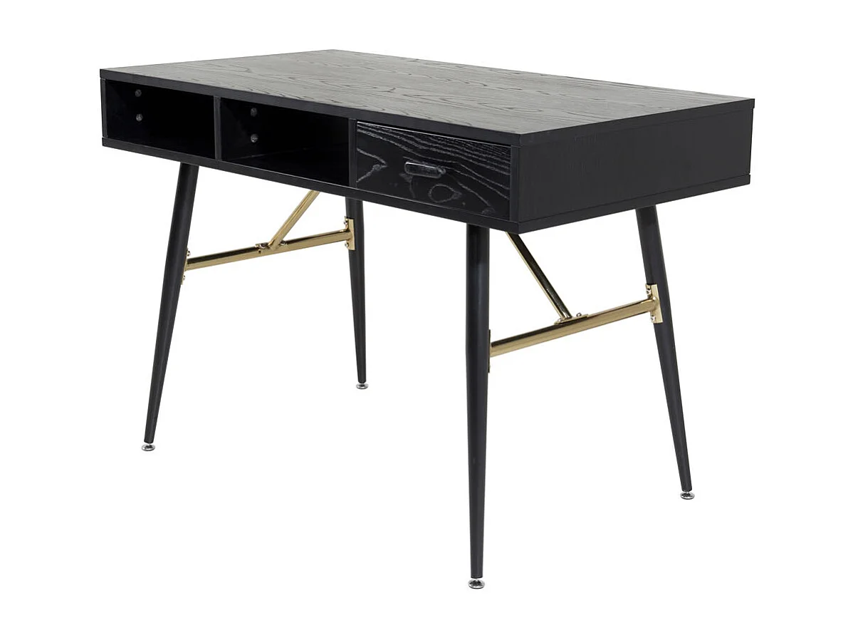 GoldDesk bureau met plank en lade 110x60 cm zwart.