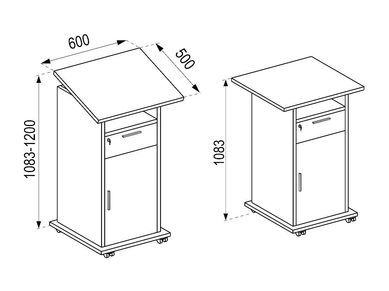 Standing desk Melta Book H. 120 x W. 60 cm x D. 50 cm