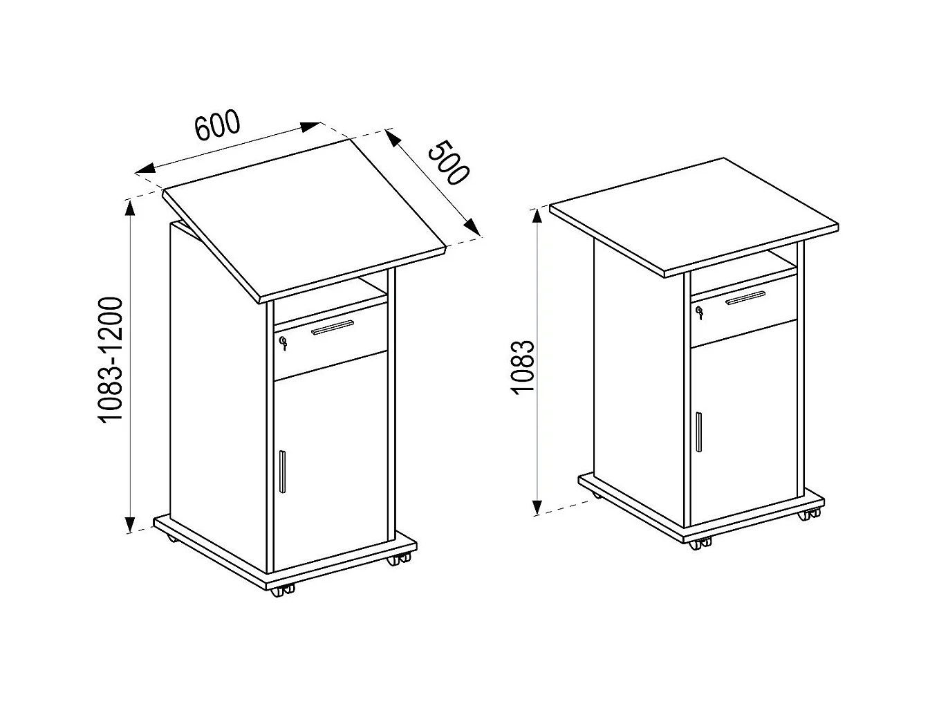 Standing desk Melta Book H. 120 x W. 60 cm x D. 50 cm