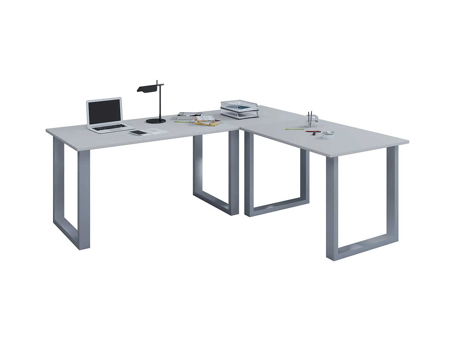 VCM bureau d'angle bureau ordinateur table d'angle Lona profondeur 50 U alu argent (gris|130|130)