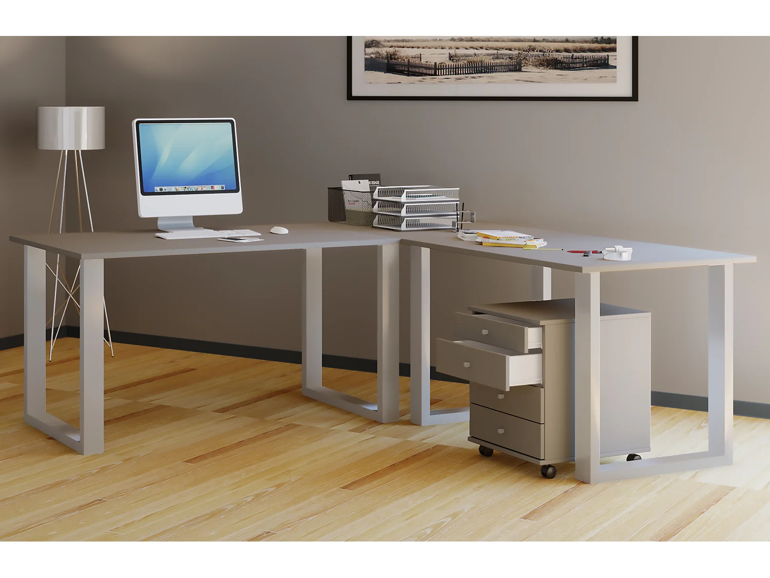 Eckschreibtisch Lona 50 cm U Alu Silber