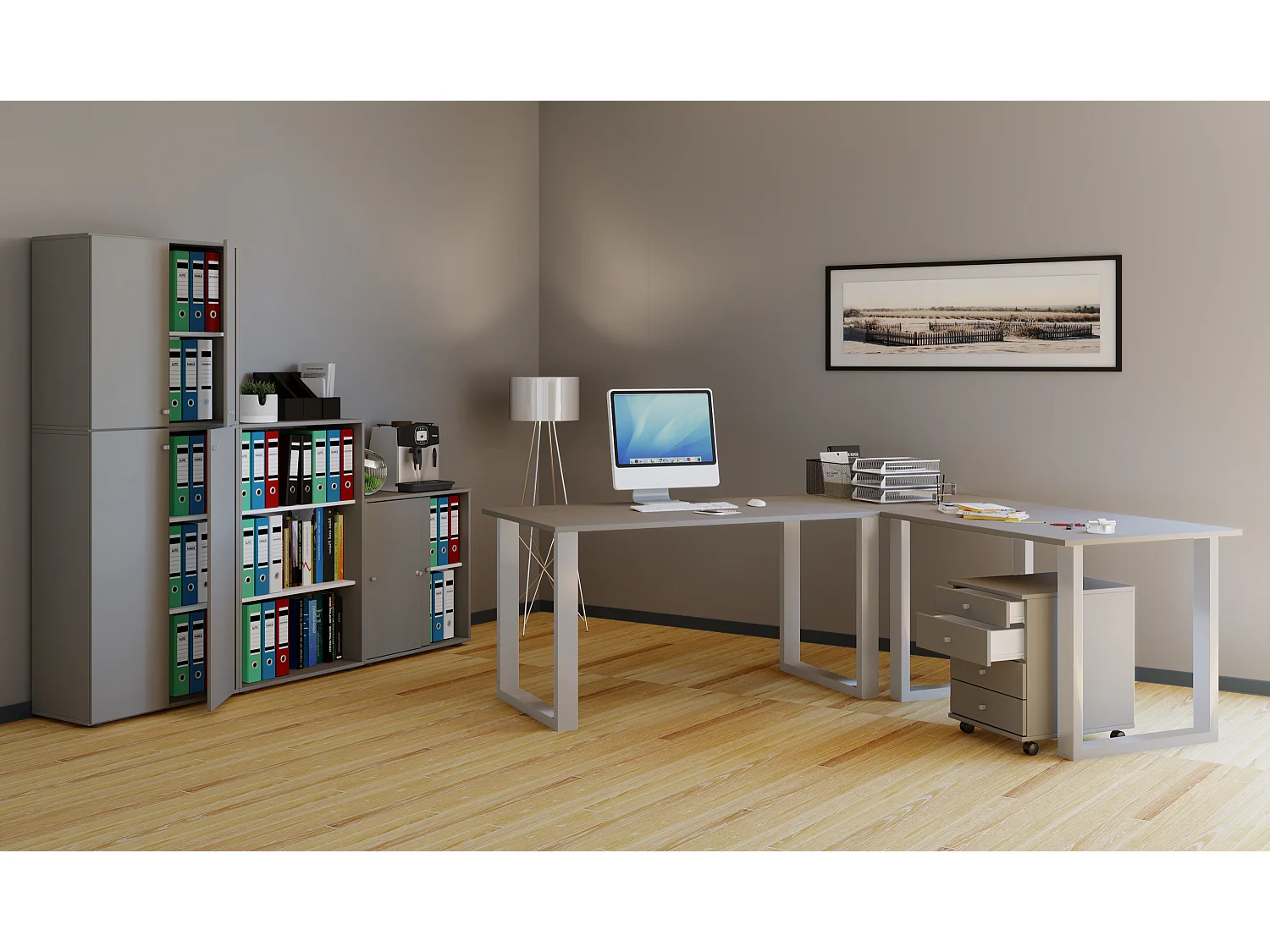 Scrivania angolare Lona 50 cm U alluminio argento