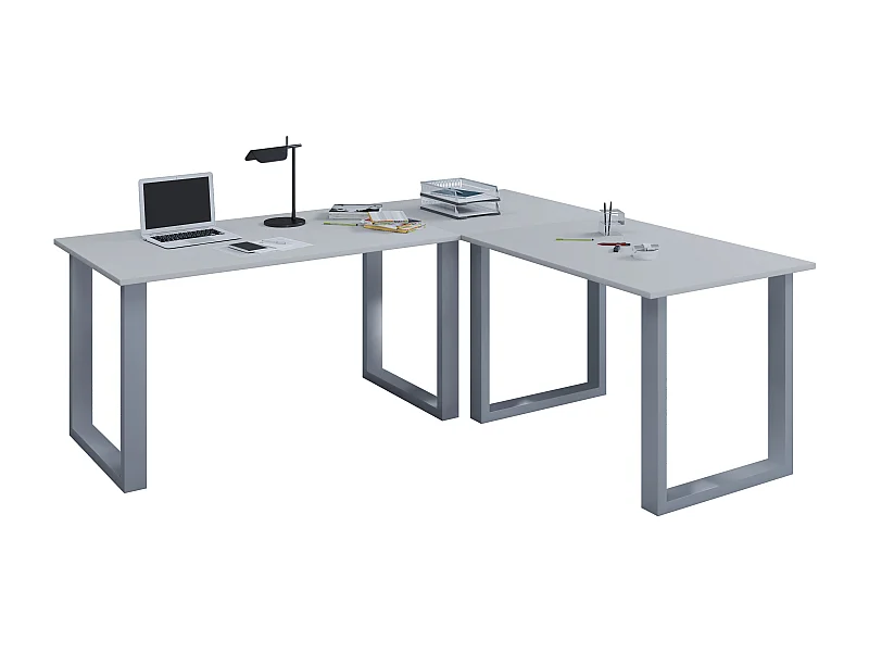 VCM bureau d'angle bureau ordinateur table d'angle Lona profondeur 50 U alu argent (gris|130|130)