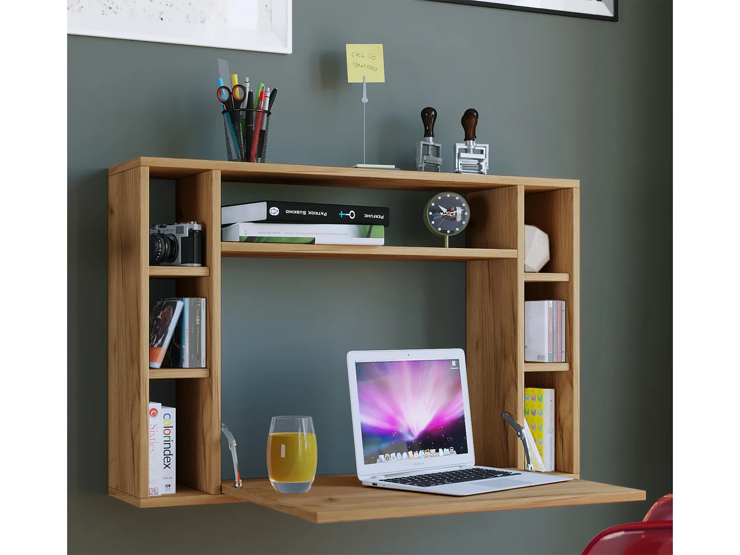 VCM Mesa de computador pendurada | Mesa dobrável | Mesa de parede | Dimensões aprox. A. 60 x L. 90 x P. 20 cm | Mesa - Wandila (Carvalho Mel)