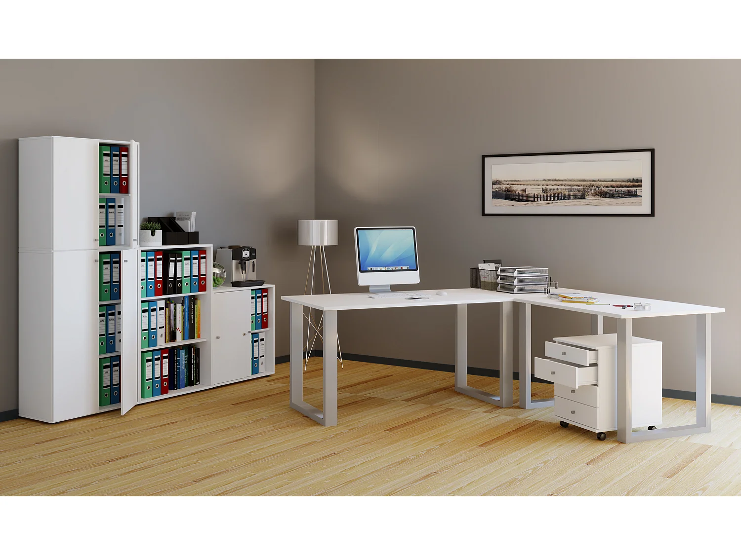 Desk Lona Silver / White H. 76 x W. 220 x D. 190 cm