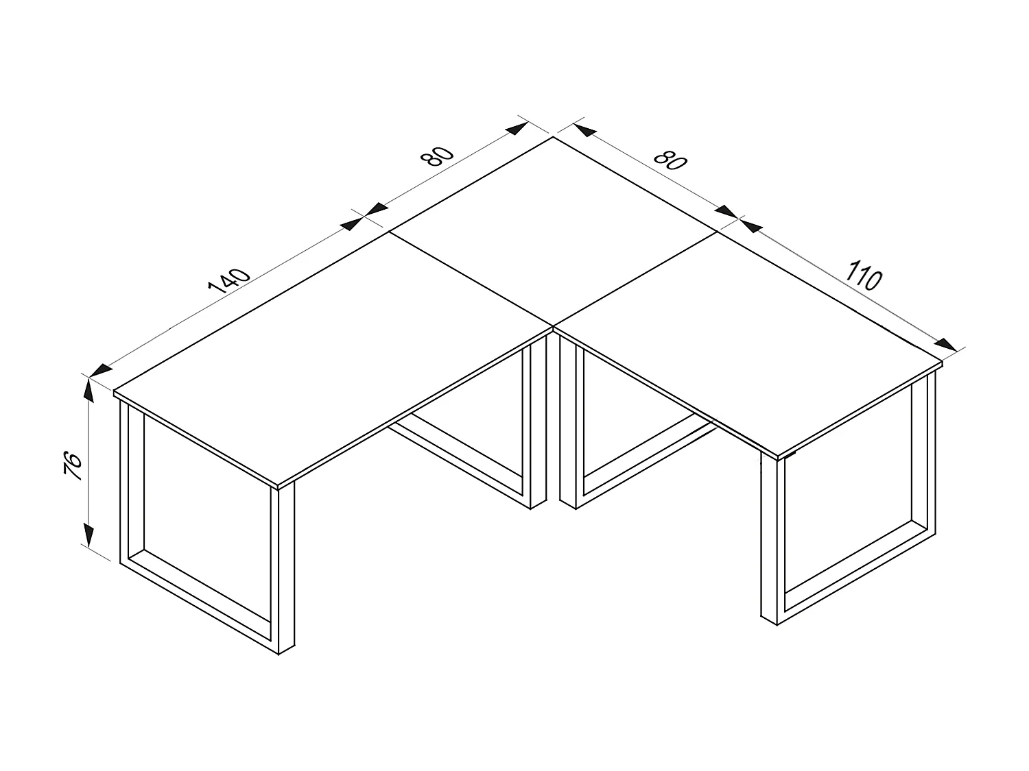 Desk Lona Silver / White H. 76 x W. 220 x D. 190 cm