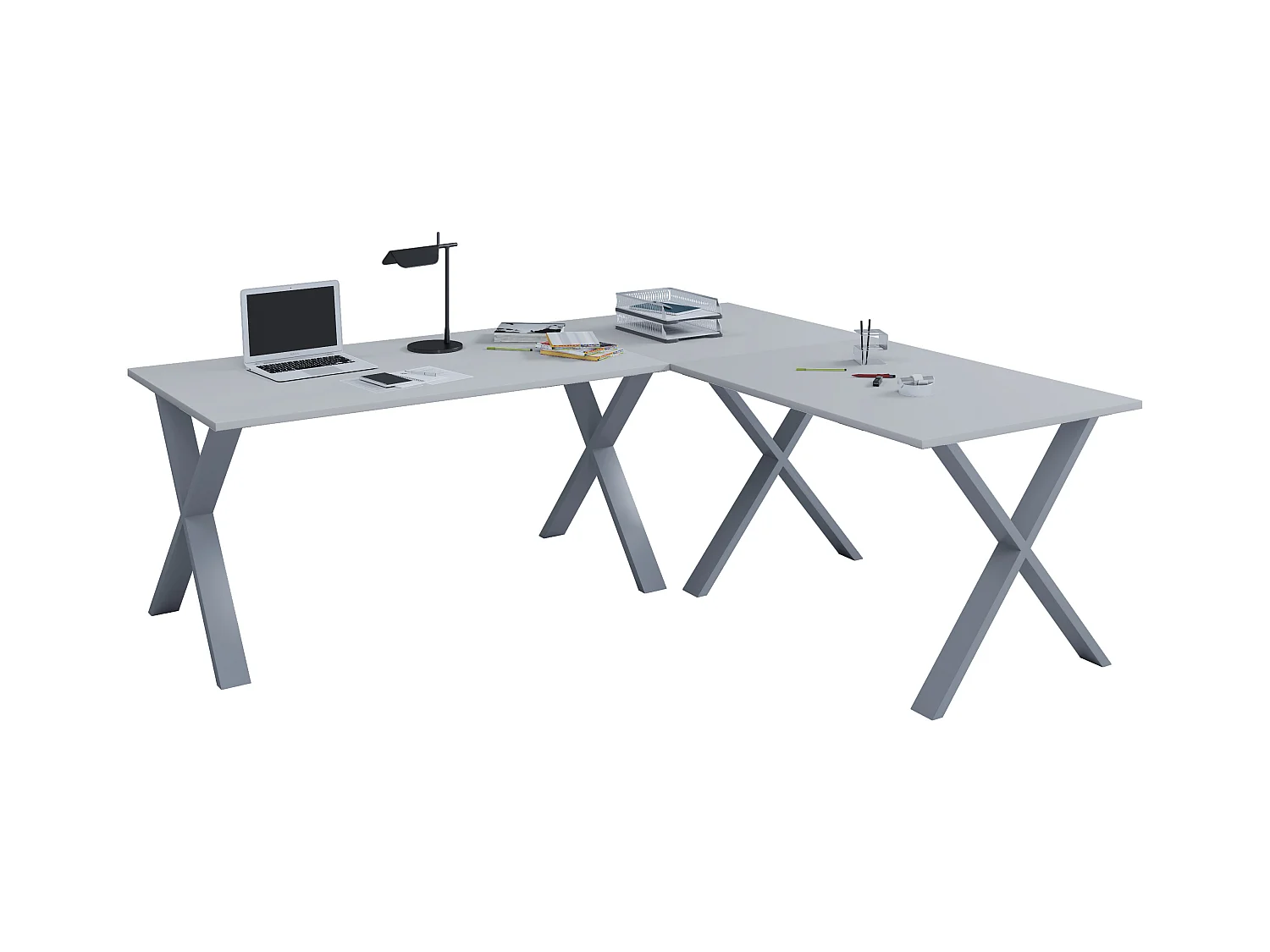 VCM Bureau d'angle Bureau informatique Table d'angle Lona 50 X Argent (Gris|130|130)
